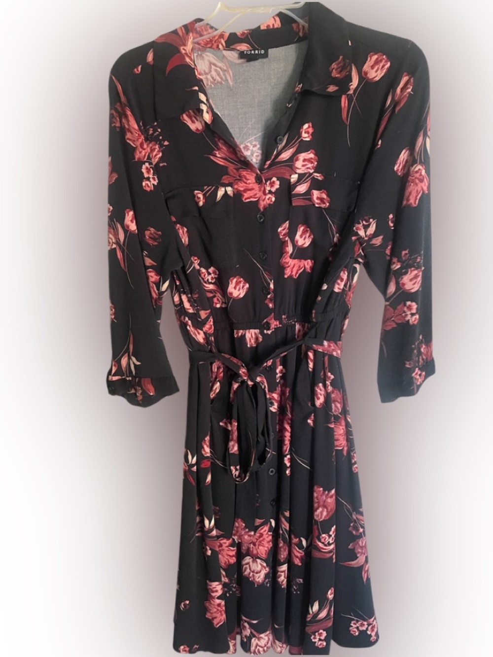 torrid Black Dress with Red Floral Print and Tie Waist
